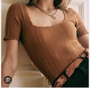 Sezane Anil Jumper Textured Knit Blouse In brown.  Size Small.  NWT.